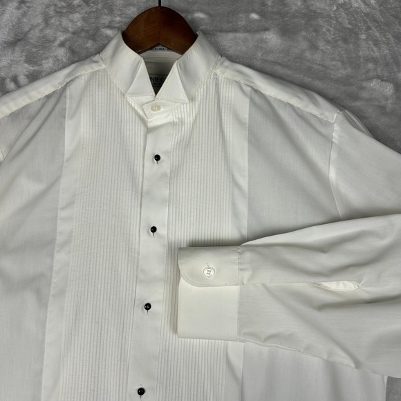 Mens Monte Carlo White Tuxedo Shirt Wingtip Collar Pleated Front M2 - Picture 1 of 11